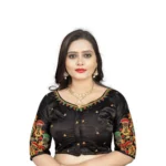 Women's Black Malai Silk Floral Blouse