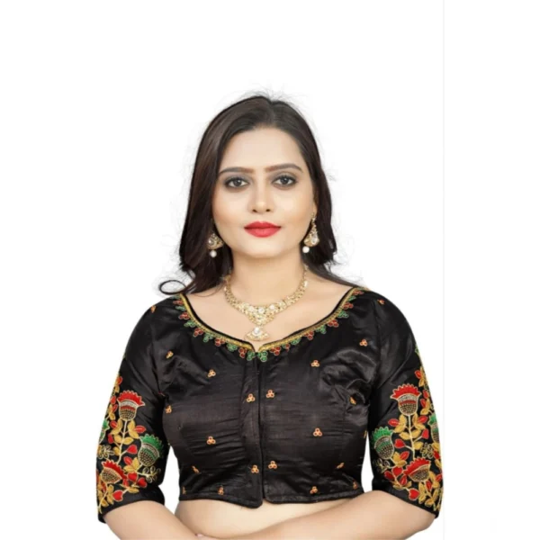 Women's Black Malai Silk Floral Blouse