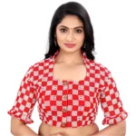 Women's Red Cotton Blend Checks Blouse