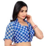 Generic Women's Cotton Blend Checks Readymade Blouse (Blue, Size: Free Size) - Image 2