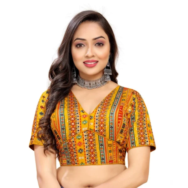 Mustard Cotton Blend Plain Readymade Blouse for Women