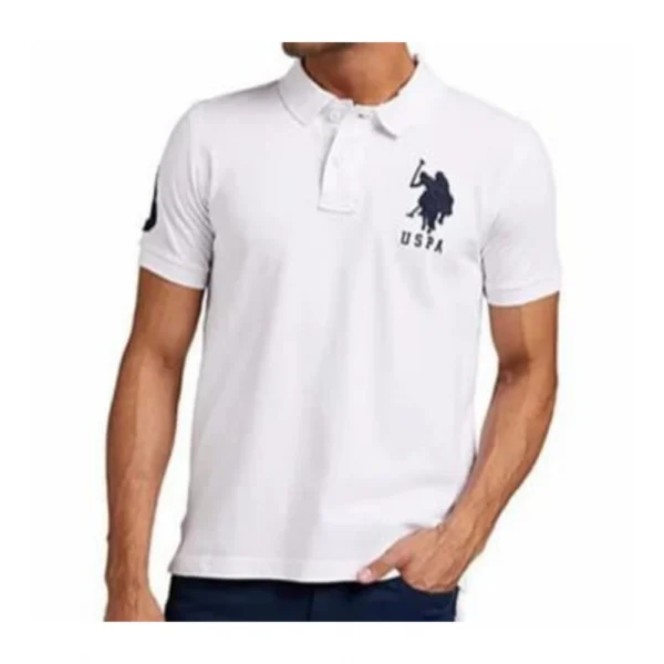 White Men's Cotton Polo Neck T-Shirt