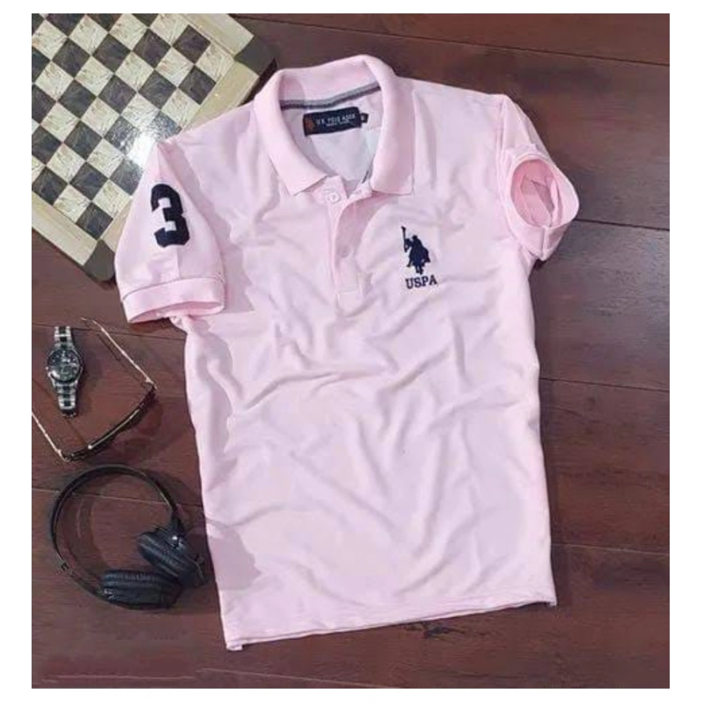 Pink Men's Half Sleeve Cotton Polo T-Shirt