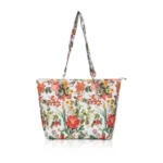 White Orange Faux Leather Printed Tote Bag