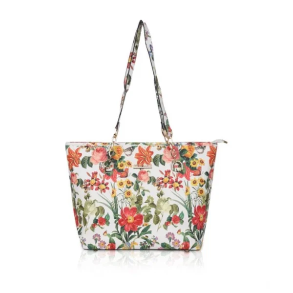 White Orange Faux Leather Printed Tote Bag