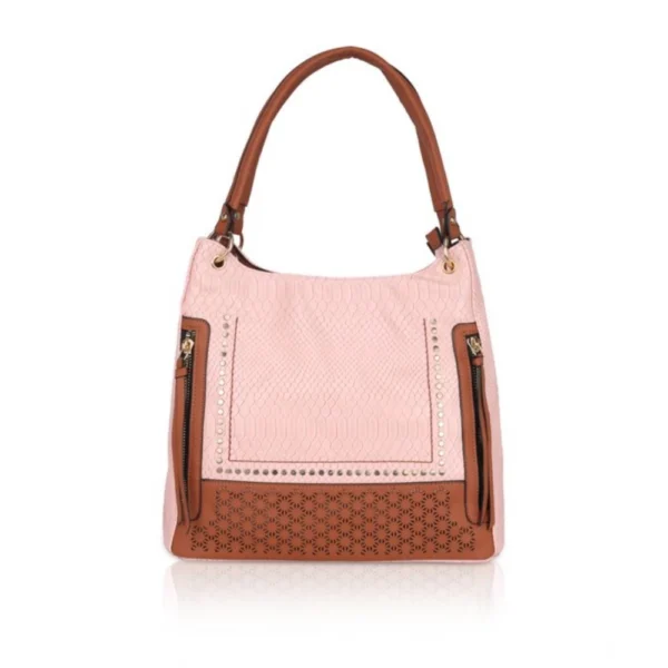 Pink Faux Leather Printed Tote Bag for Women