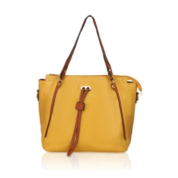 Elegant Yellow Faux Leather Textured Tote Bag for Women