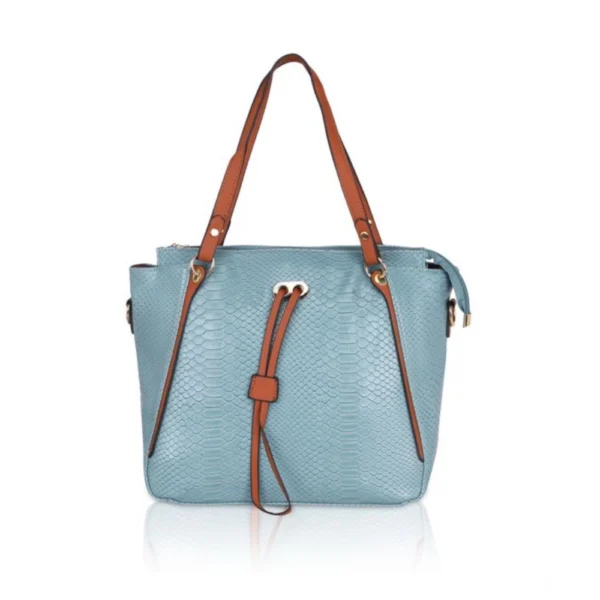Blue Faux Leather Textured Tote Bag for Women