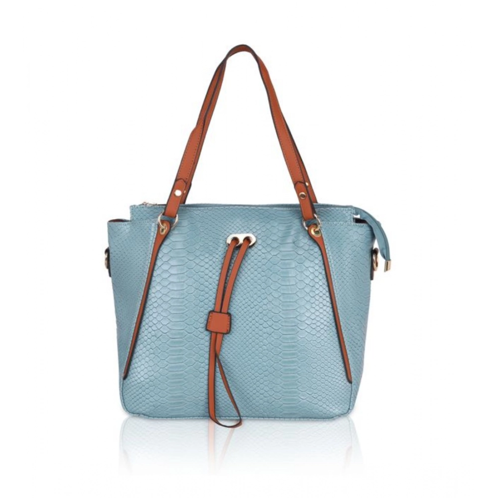 Blue Faux Leather Textured Tote Bag for Women