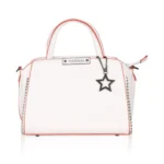 White Faux Leather Handbag with Metal Beads