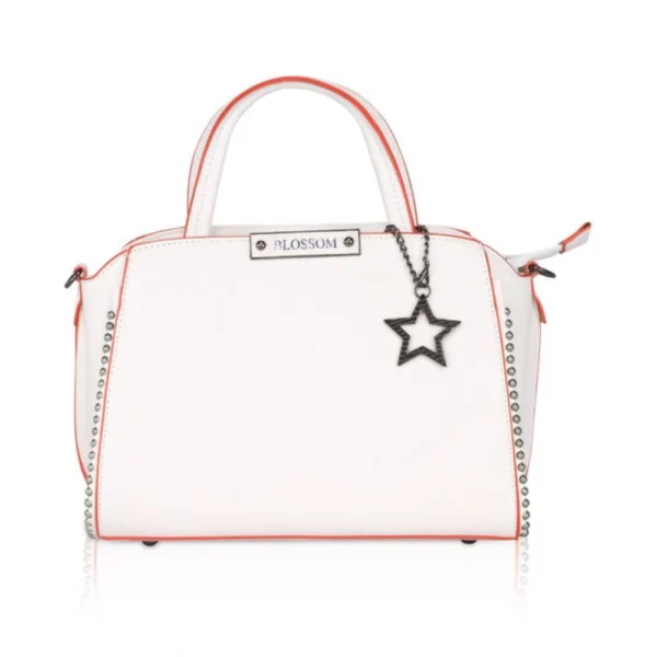 White Faux Leather Handbag with Metal Beads