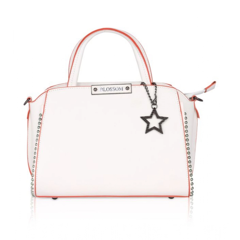 White Faux Leather Handbag with Metal Beads