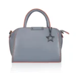 Grey Faux Leather Handbag with Metal Beads