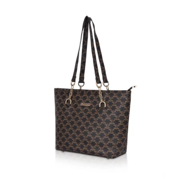 Brown Faux Leather Printed Tote Bag