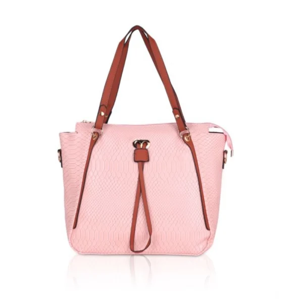 Pink Faux Leather Textured Tote Bag for Women