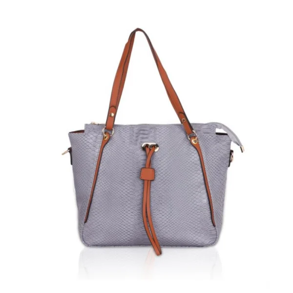 Grey Faux Leather Textured Tote Bag for Women
