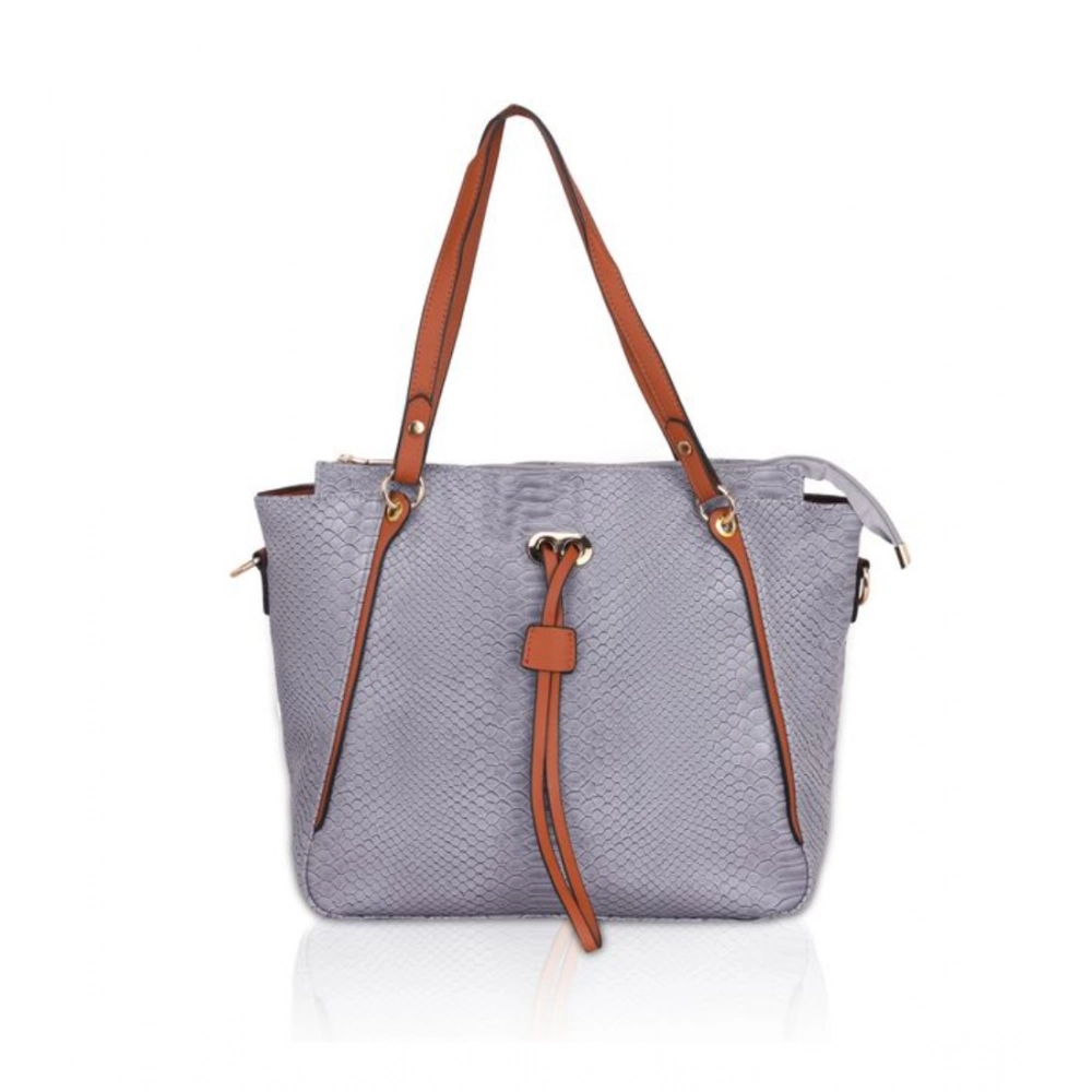 Grey Faux Leather Textured Tote Bag for Women
