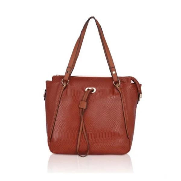 Stylish Brown Faux Leather Textured Tote Bag for Women