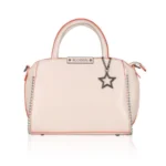 Pink Faux Leather Handbag with Metal Beads