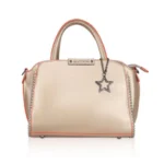 Gold Faux Leather Handbag with Metal Beads