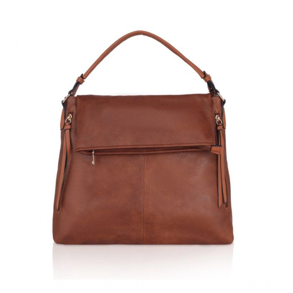 Brown Faux Leather Solid Sling Bag for Women