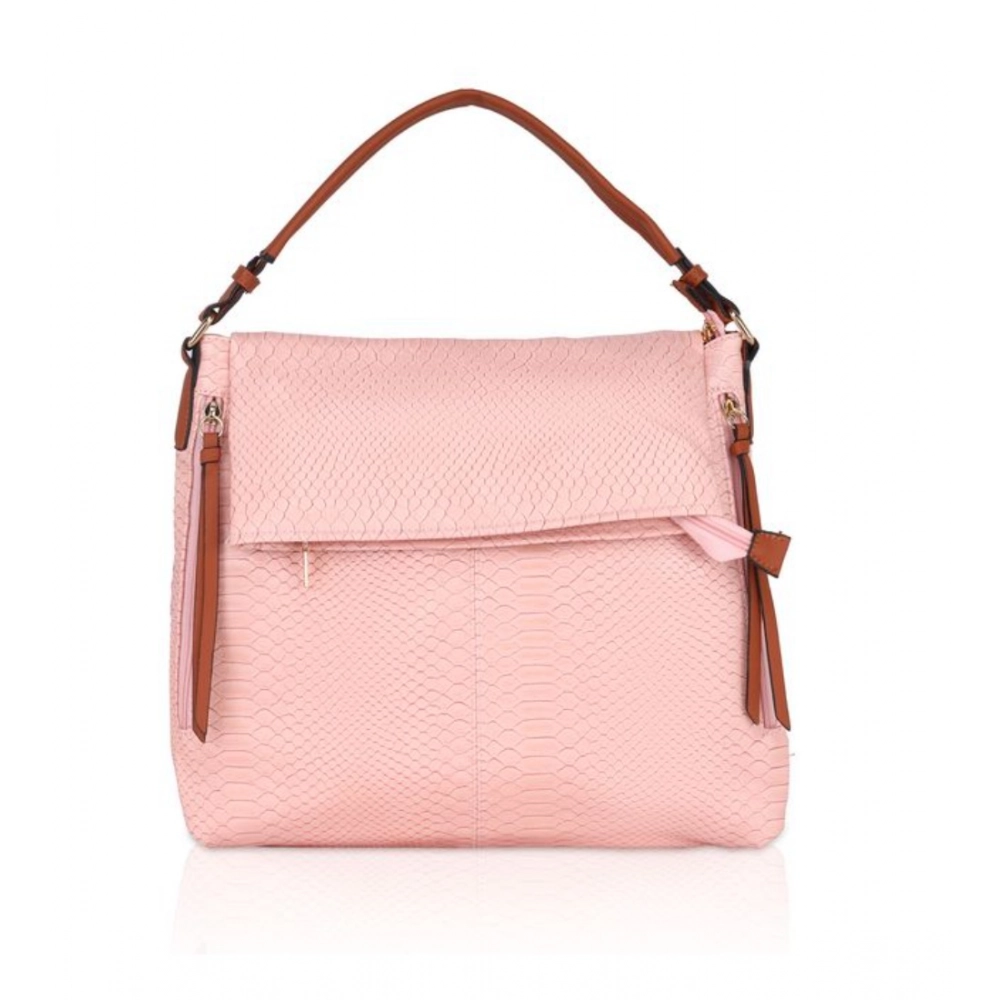 Pink Faux Leather Textured Sling Bag for Women