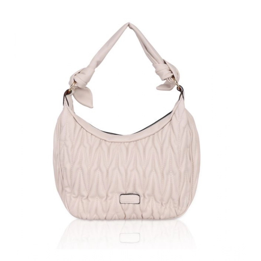 Beige White Faux Leather Handbag for Women