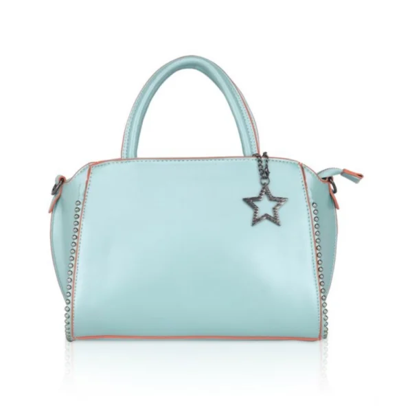 Green Faux Leather Handbag with Metal Beads