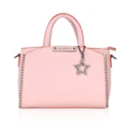 Pink Faux Leather Handbag with Metal Beads