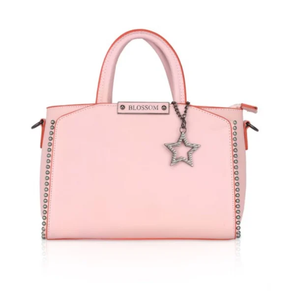 Pink Faux Leather Handbag with Metal Beads