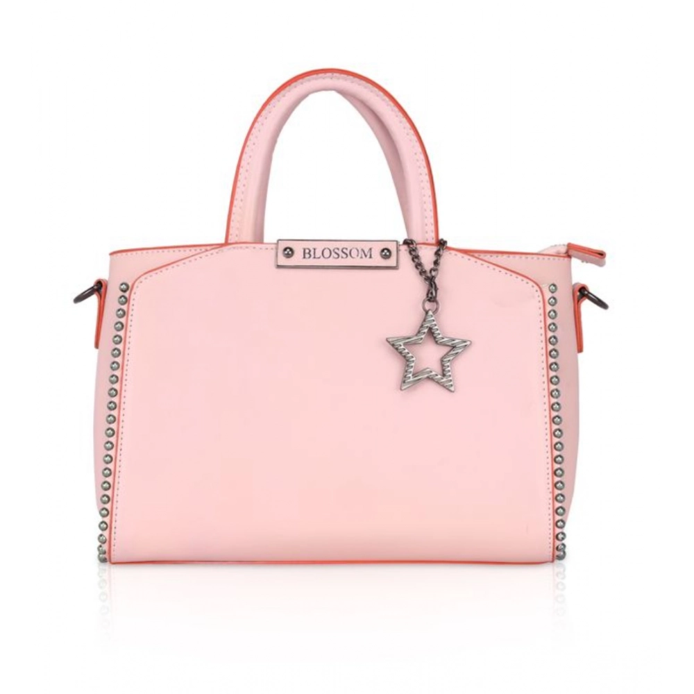 Pink Faux Leather Handbag with Metal Beads