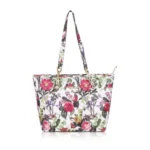 White Pink Faux Leather Printed Tote Bag for Women