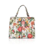 White Orange Faux Leather Printed Handheld Bag