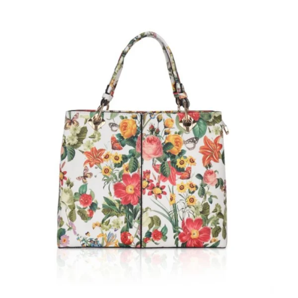 White Orange Faux Leather Printed Handheld Bag