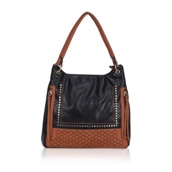 Black Faux Leather Tote Bag for Women