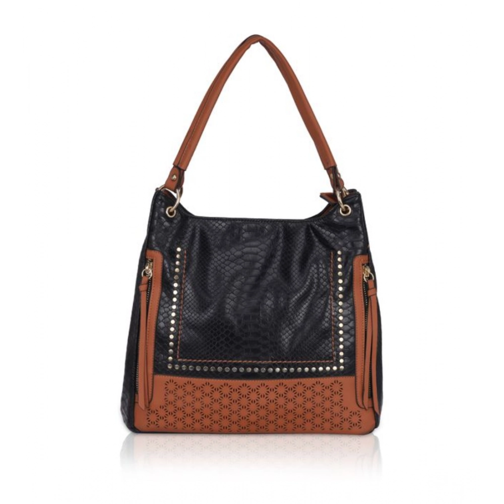 Black Faux Leather Tote Bag for Women