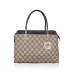 Coffee Faux Leather Printed Handbag