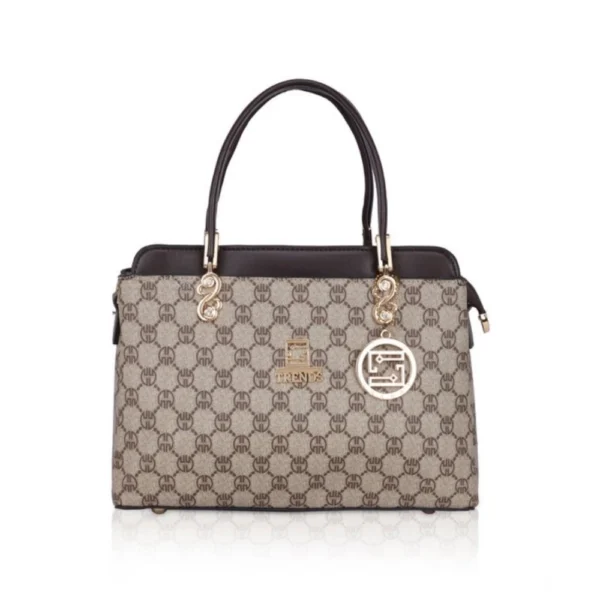 Coffee Faux Leather Printed Handbag