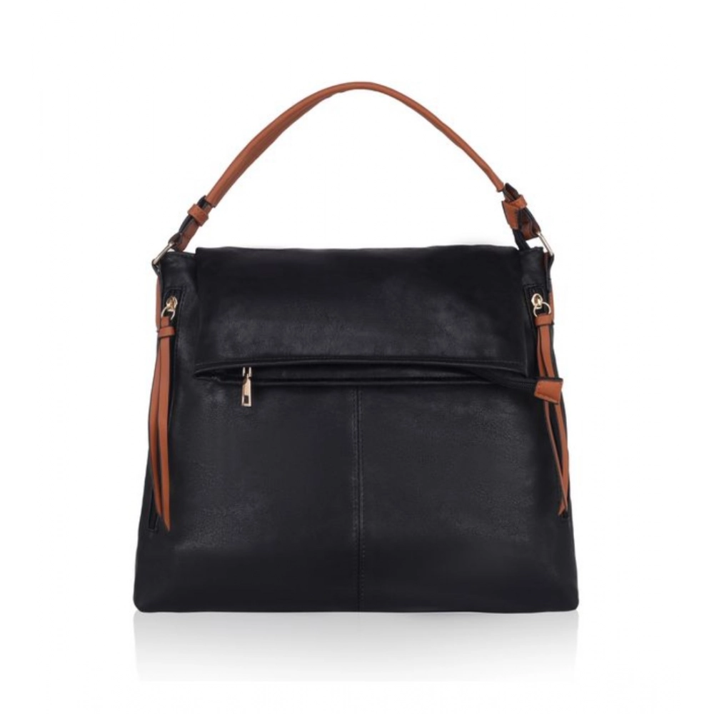 Black Faux Leather Solid Sling Bag for Women
