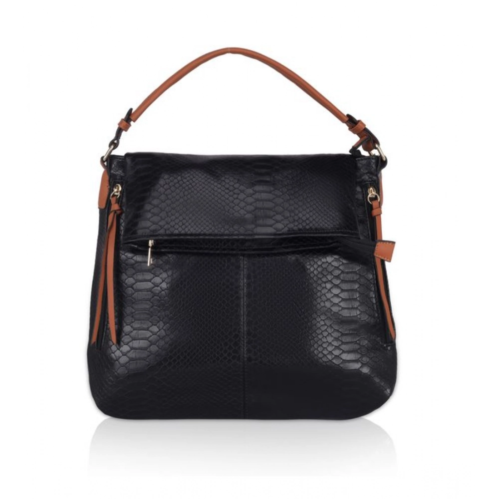 Black Faux Leather Textured Sling Bag for Women