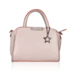 Khaki Faux Leather Handbag with Metal Beads