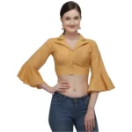 Mustard Cotton Striped Readymade Blouse
