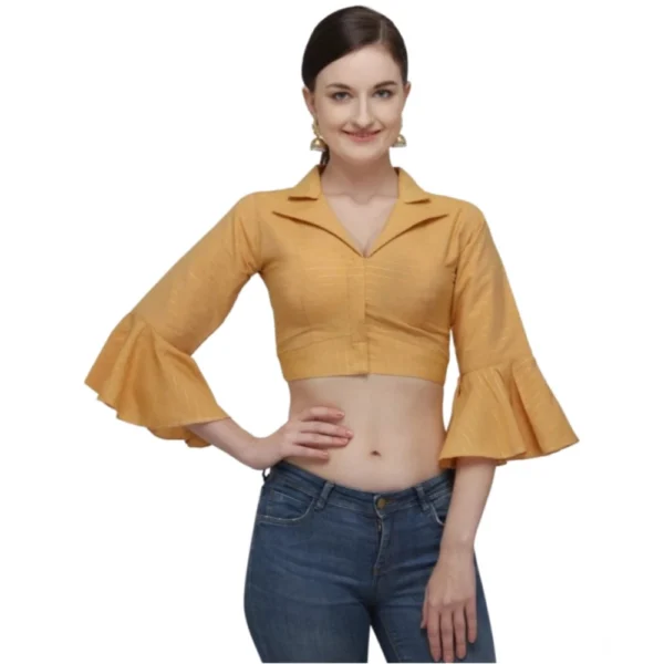 Mustard Cotton Striped Readymade Blouse
