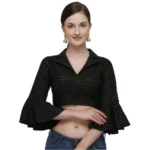 Black Cotton Striped Readymade Blouse