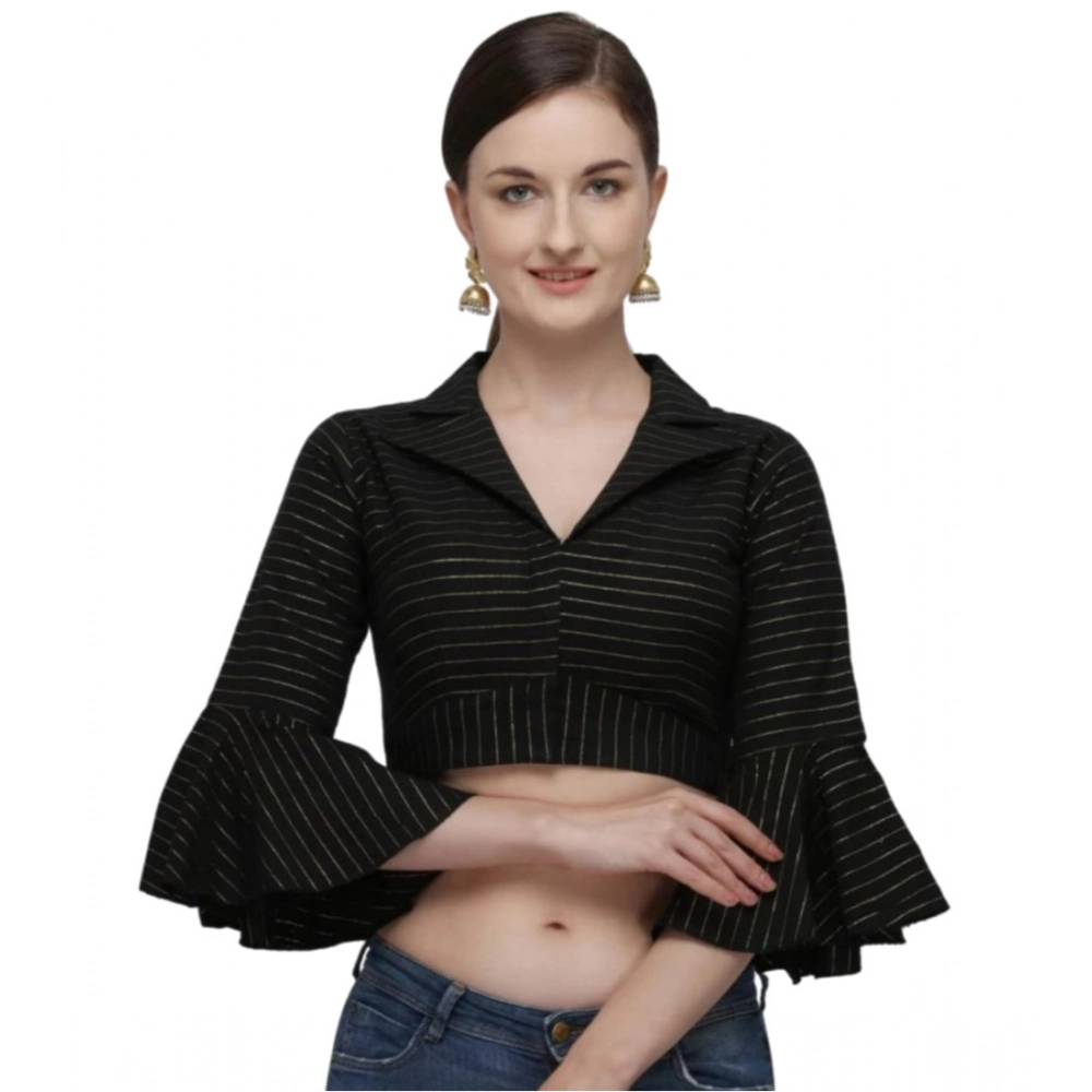 Black Cotton Striped Readymade Blouse