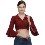 Maroon Cotton Striped Readymade Blouse for Women
