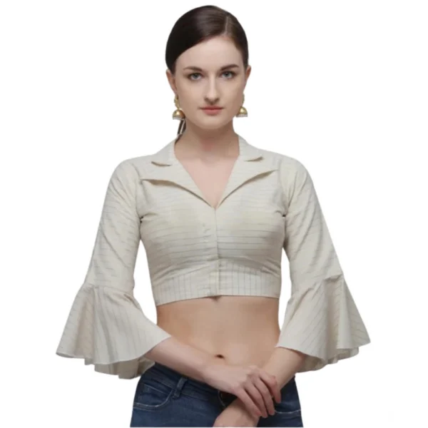 Beige Cotton Striped Readymade Blouse