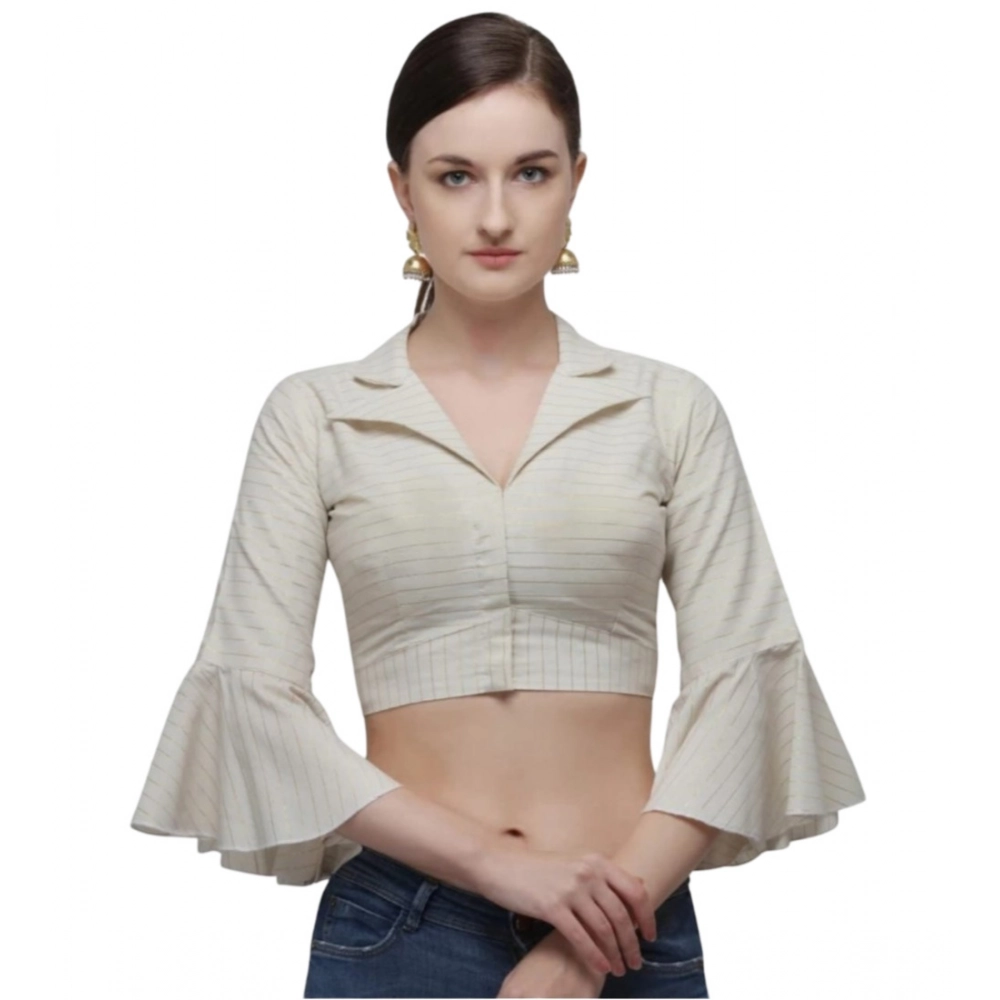 Beige Cotton Striped Readymade Blouse