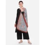 Generic Women's Cotton Embroidered Dupatta (Gray, Length: 0.5 to 1 Mtr) - Image 2