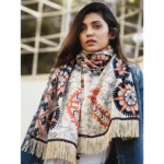 Generic Women's Cotton Embroidered Muffler (Off White, Length: 0.5 to 1 Mtr) - Image 3